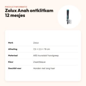 Zolux Anah ontklitkam 12 mesjes 7,5 x 2,5 x 19 cm – zwart/blauw – productinformatie
