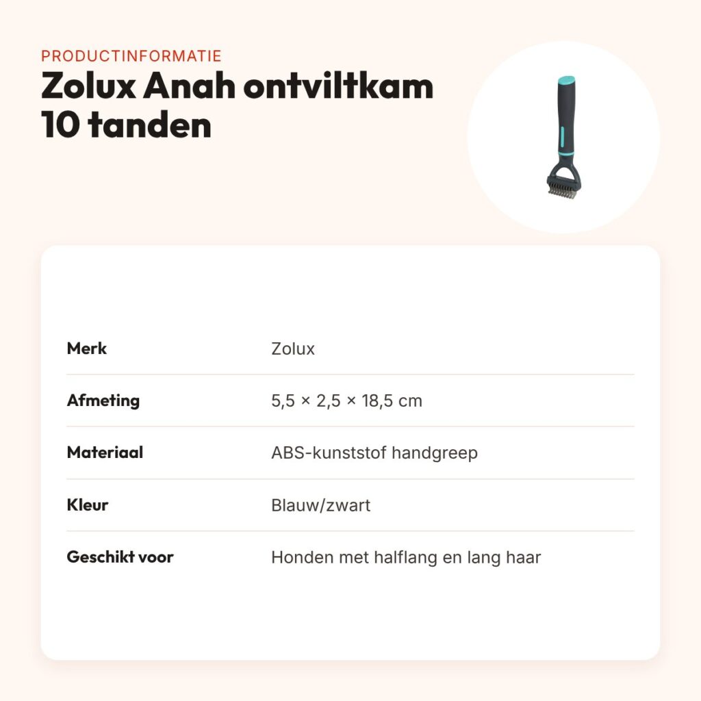 Zolux Anah ontviltkam 10 tanden 5,5 x 2,5 x 18,5 cm – blauw/zwart – productinformatie