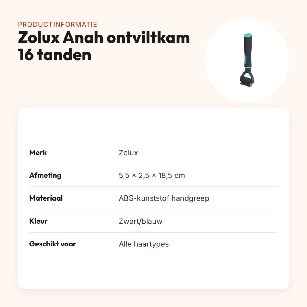 Zolux Anah ontviltkam 16 tanden 5,5 x 2,5 x 18,5 cm – alle haartypes – productinformatie