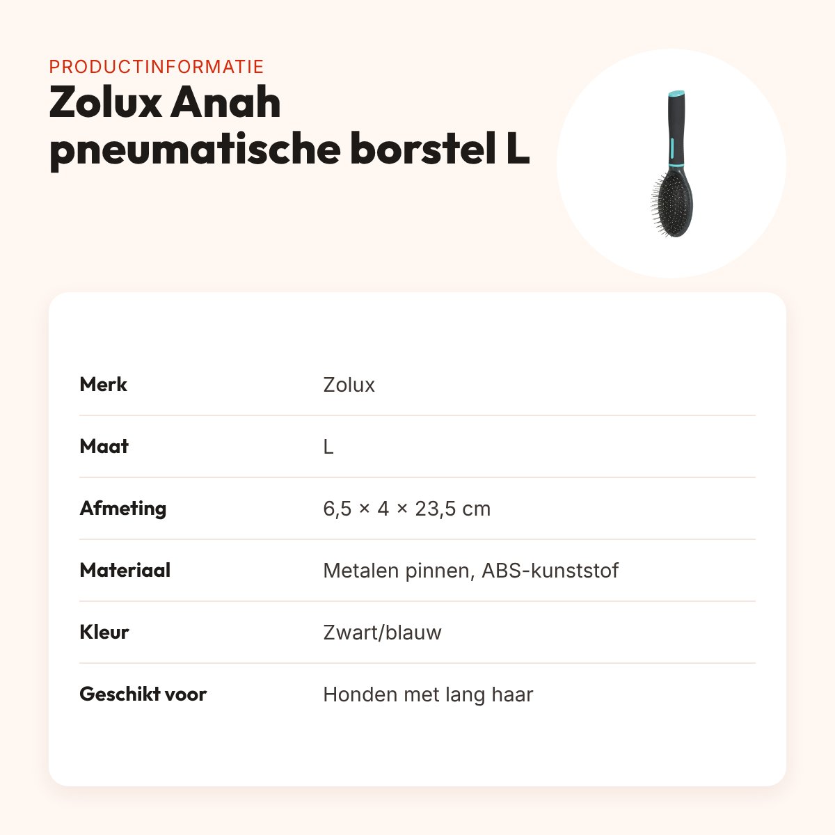 Zolux Anah pneumatische borstel L 6,5 x 4 x 23,5 cm – zwart/blauw – productinformatie
