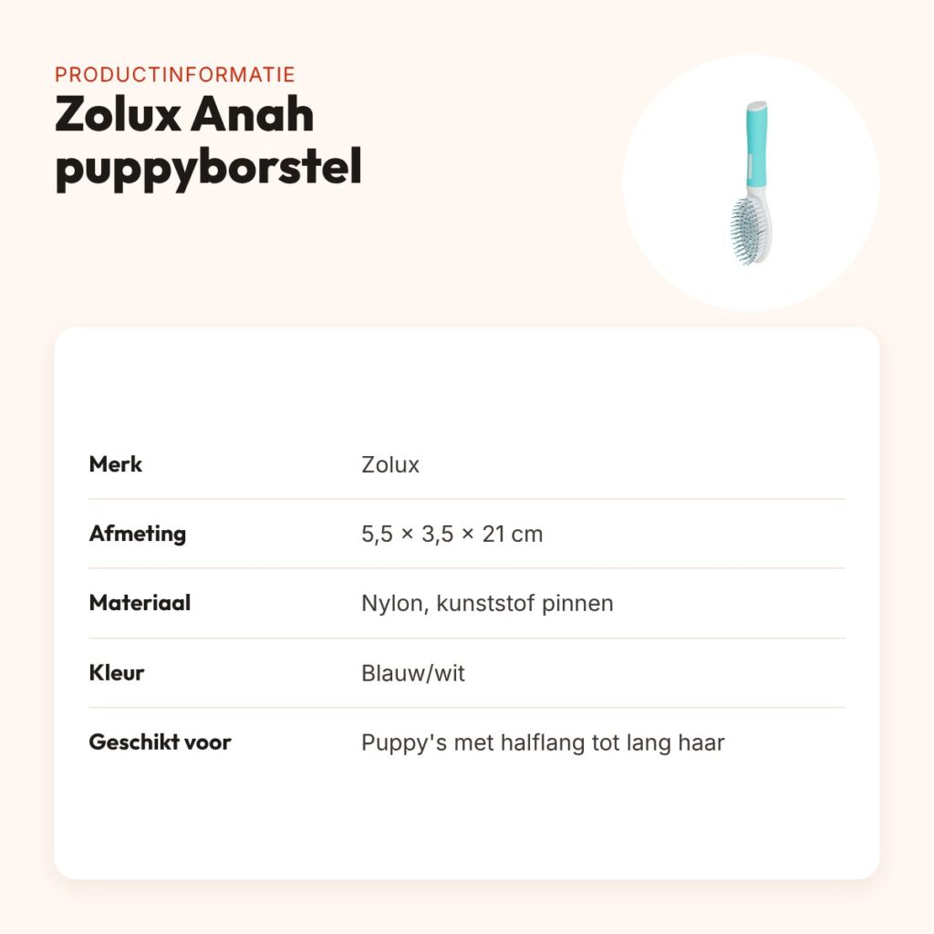 Zolux Anah puppyborstel nylon/kunststof pinnen 5,5 x 3,5 x 21 cm blauw/wit – productinformatie