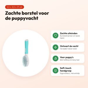 Zolux Anah puppyborstel nylon/kunststof pinnen 5,5 x 3,5 x 21 cm blauw/wit – voordelen