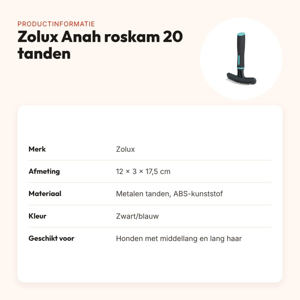 Zolux Anah roskam 20 metalen tanden 12 x 3 x 17,5 cm – zwart/blauw – productinformatie