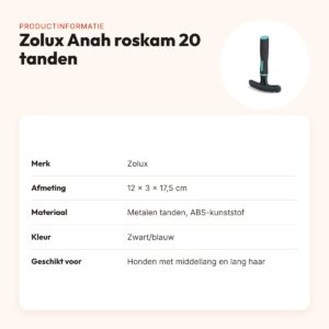 Zolux Anah roskam 20 metalen tanden 12 x 3 x 17,5 cm – zwart/blauw – productinformatie
