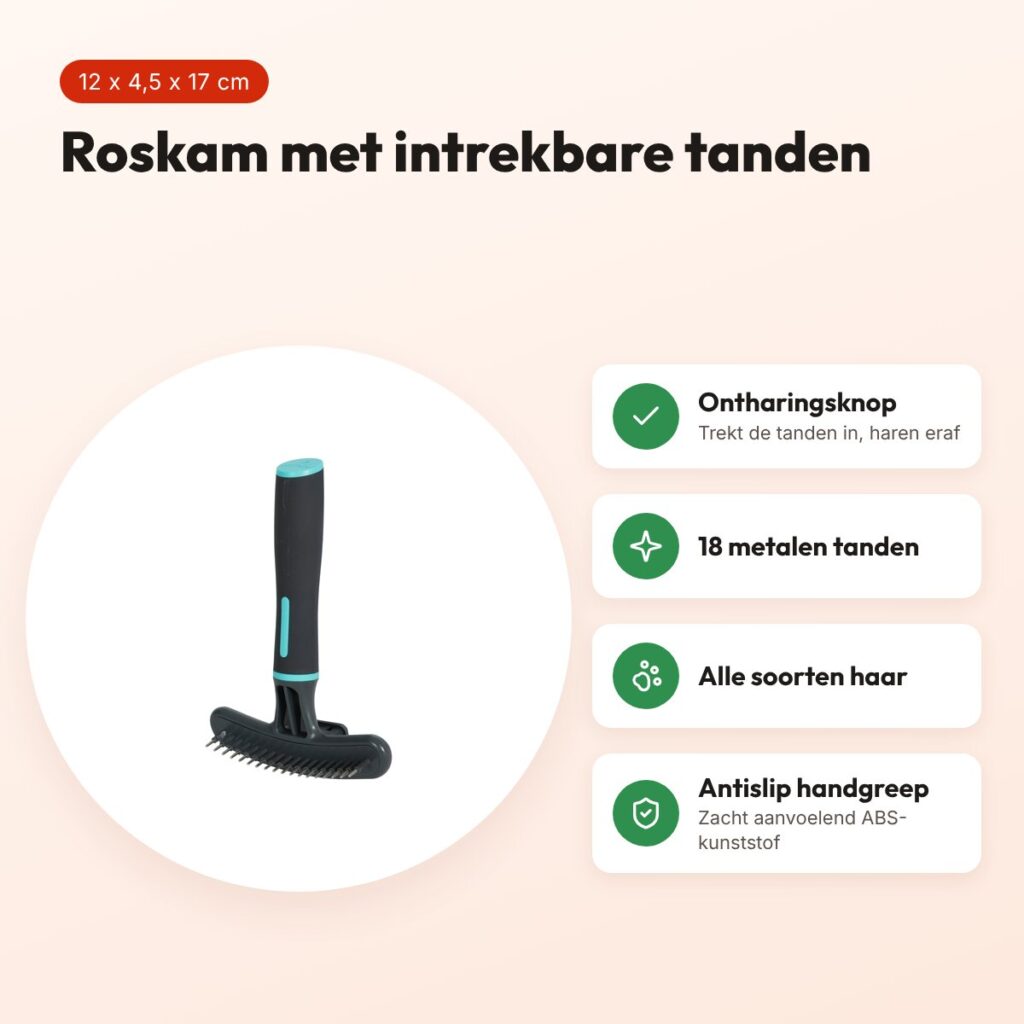 Zolux Anah roskam intrekbaar 18 metalen tanden 12 x 4,5 x 17 cm – voordelen