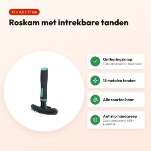 Zolux Anah roskam intrekbaar 18 metalen tanden 12 x 4,5 x 17 cm – voordelen