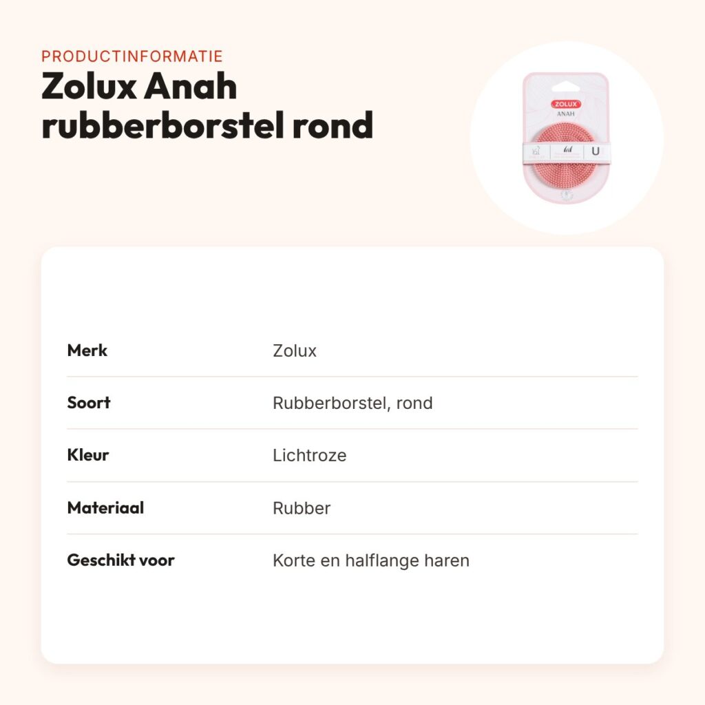 Zolux Anah rubberborstel rond roze 7,5 x 7,5 cm – productinformatie