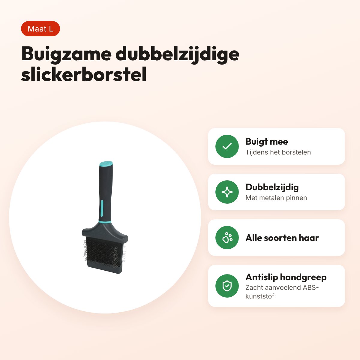 Zolux Anah slickerborstel dubbelzijdig buigbaar L 9,5 x 4 x 21,5 cm – voordelen