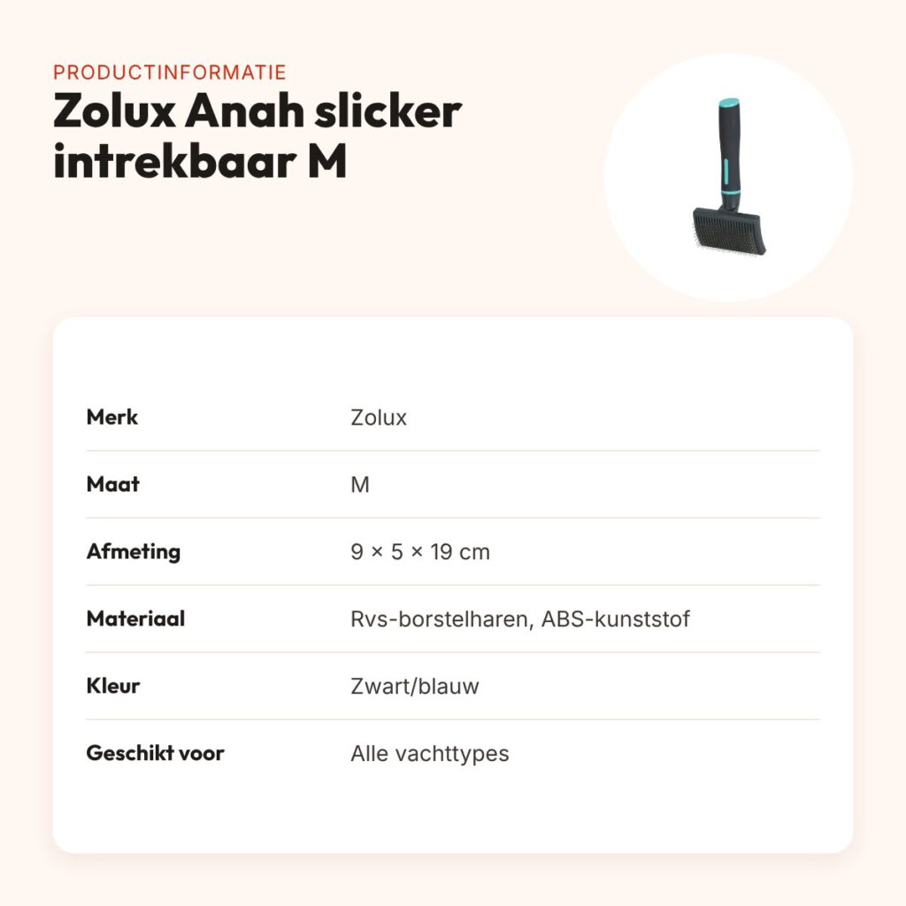 Zolux Anah slickerborstel intrekbaar M 9 x 5 x 19 cm – zwart/blauw – productinformatie