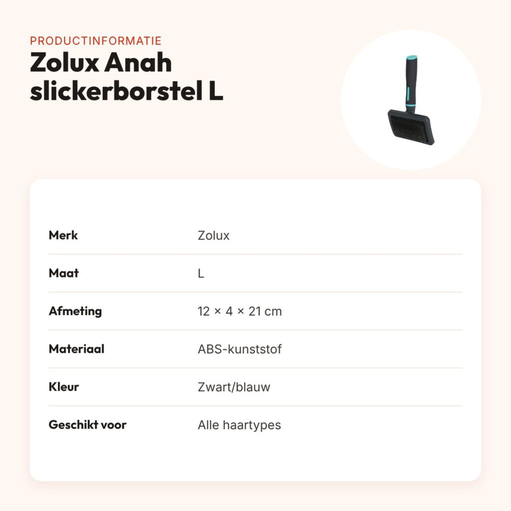 Zolux Anah slickerborstel L 12 x 4 x 21 cm – zwart/blauw, alle haartypes – productinformatie