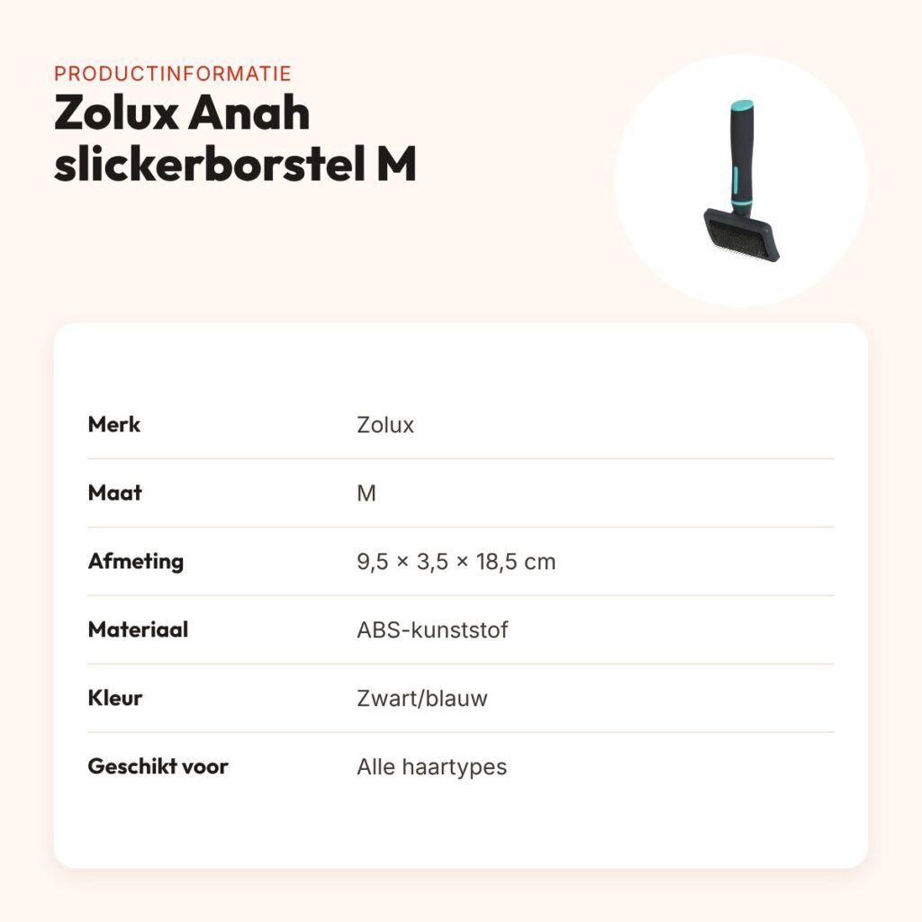 Zolux Anah slickerborstel M 9,5 x 3,5 x 18,5 cm – zwart/blauw – productinformatie
