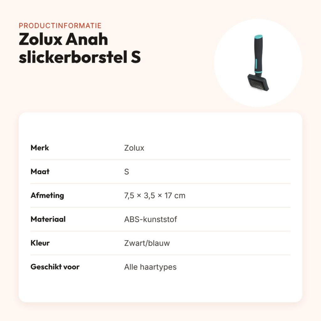 Zolux Anah slickerborstel S 7,5 x 3,5 x 17 cm – zwart/blauw – productinformatie