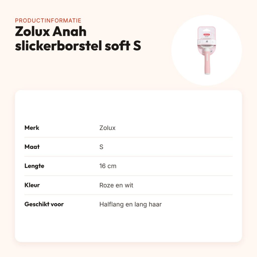 Zolux Anah slickerborstel soft roze/wit S 16 cm – halflang en lang haar – productinformatie