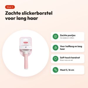 Zolux Anah slickerborstel soft roze/wit S 16 cm – halflang en lang haar – voordelen