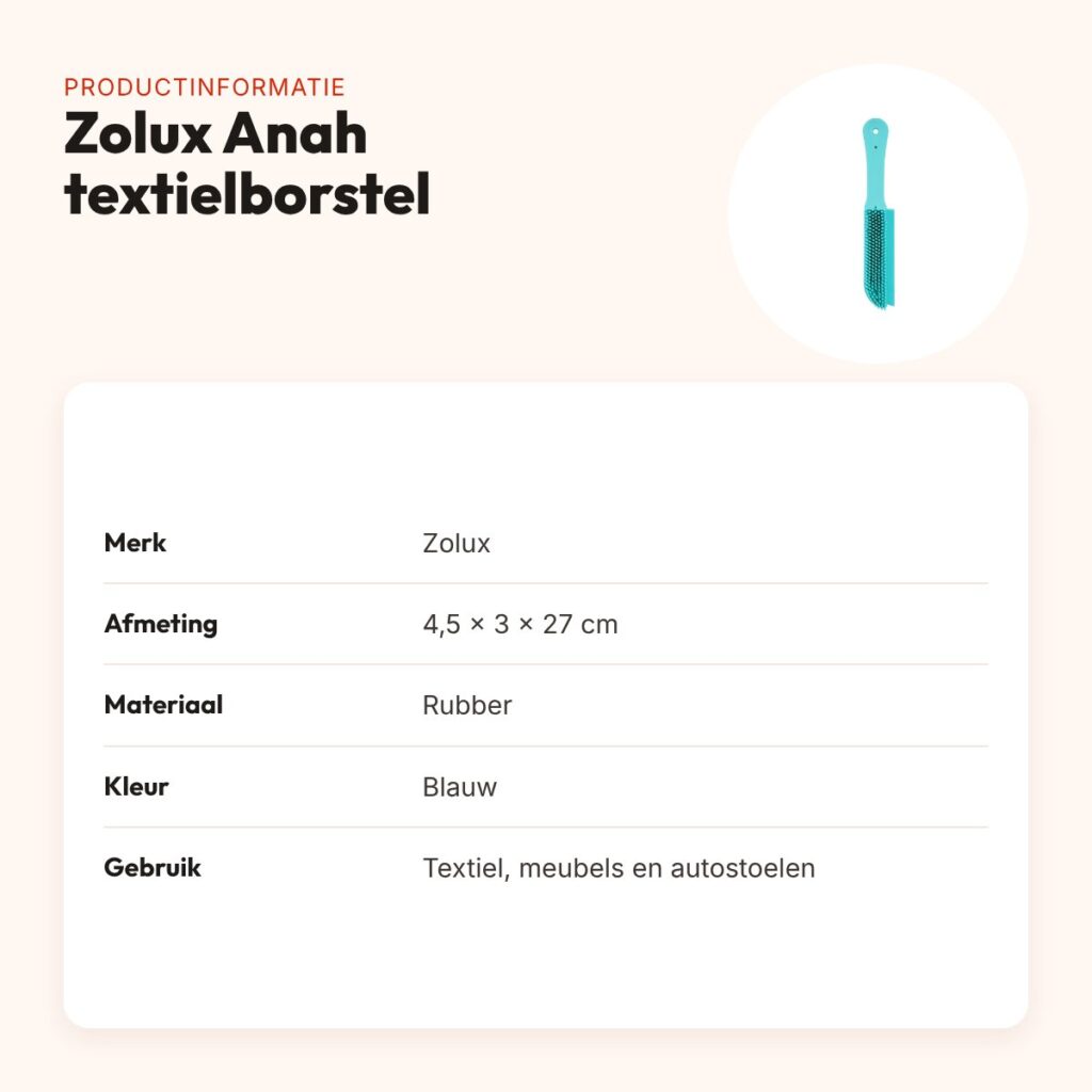 Zolux Anah textielborstel rubber 4,5 x 3 x 27 cm – blauw, tegen dierenharen – productinformatie