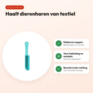 Zolux Anah textielborstel rubber 4,5 x 3 x 27 cm – blauw, tegen dierenharen – voordelen