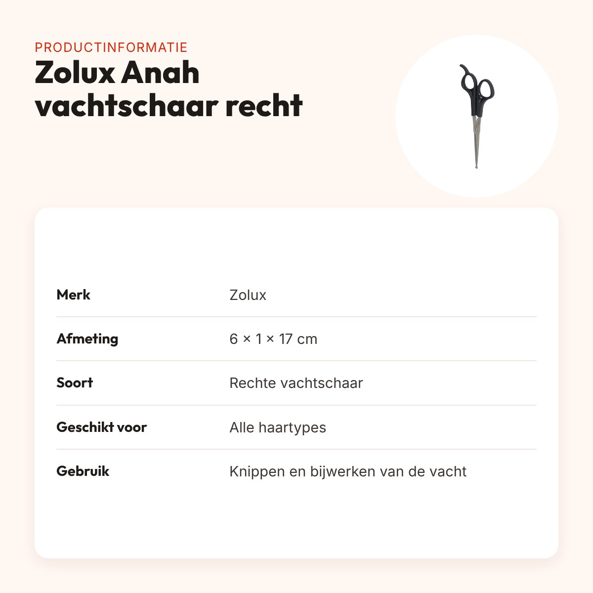 Zolux Anah vachtschaar recht 6 x 1 x 17 cm – met afgeronde punt – productinformatie