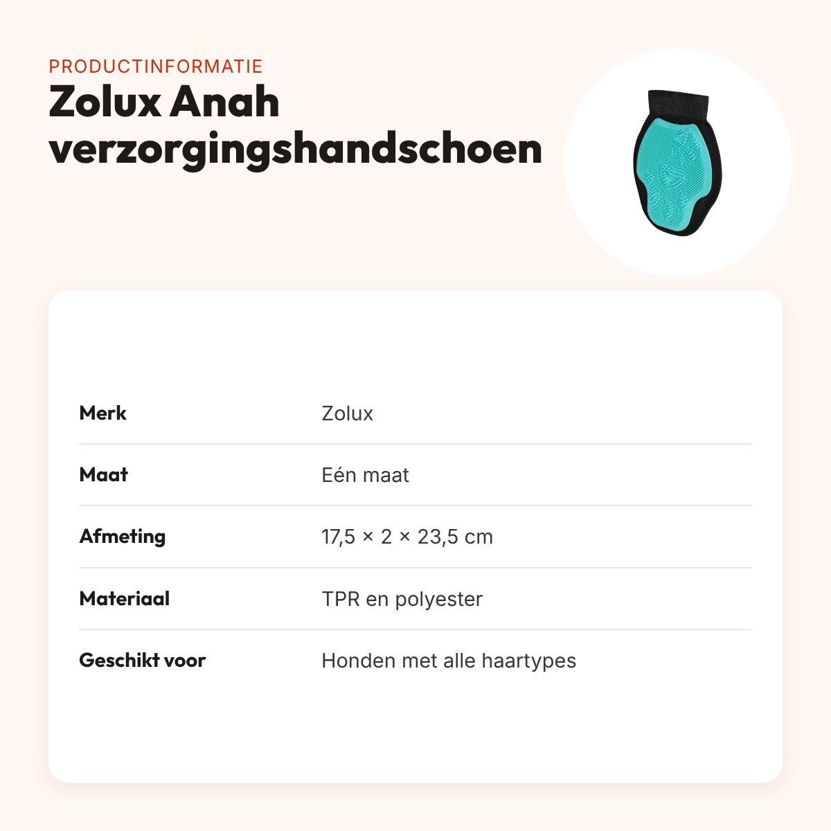 Zolux Anah verzorgingshandschoen 2-in-1 dubbelzijdig TPR/polyester – productinformatie