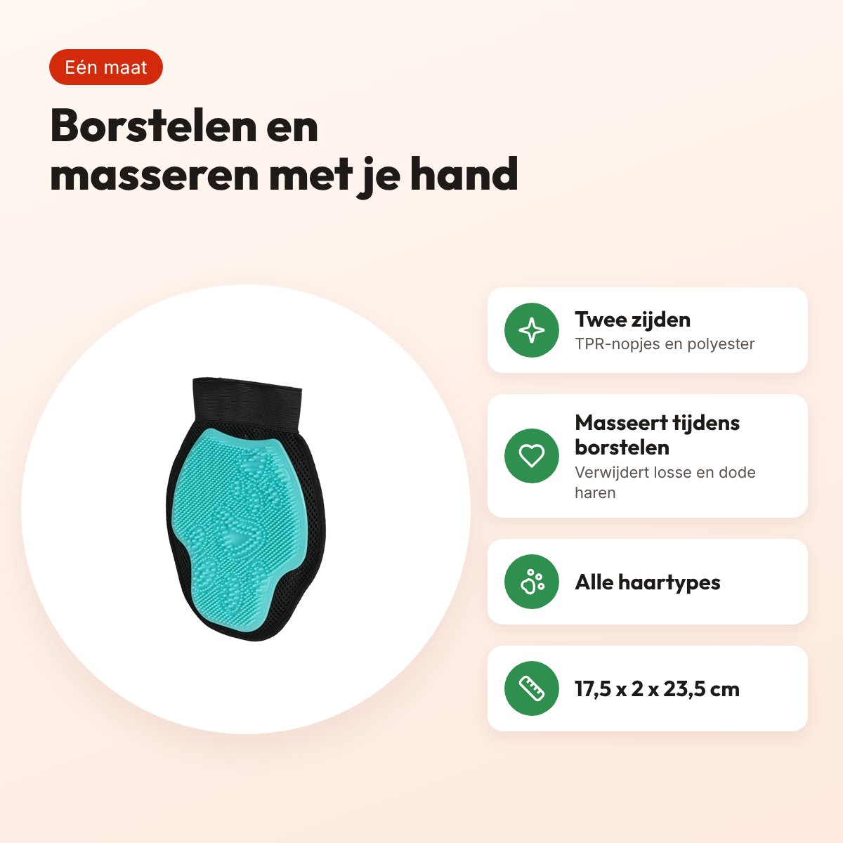 Zolux Anah verzorgingshandschoen 2-in-1 dubbelzijdig TPR/polyester – voordelen