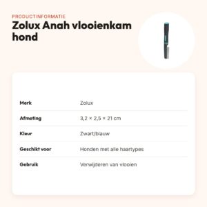 Zolux Anah vlooienkam hond 3,2 x 2,5 x 21 cm – alle vachttypes, zwart/blauw – productinformatie