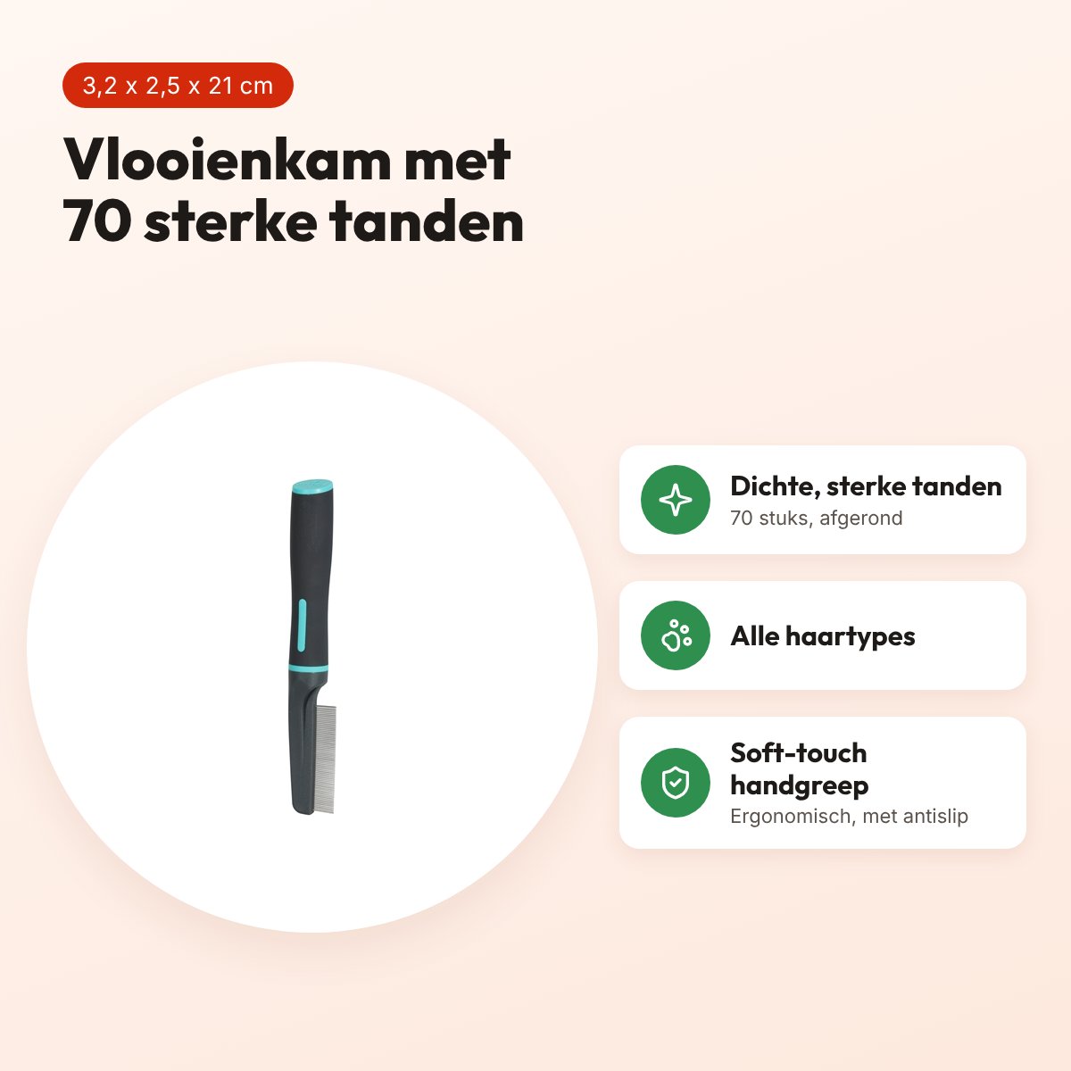 Zolux Anah vlooienkam hond 3,2 x 2,5 x 21 cm – alle vachttypes, zwart/blauw – voordelen