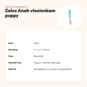 Zolux Anah vlooienkam puppy 3 x 2,5 x 20 cm – alle vachttypes, blauw/wit – productinformatie