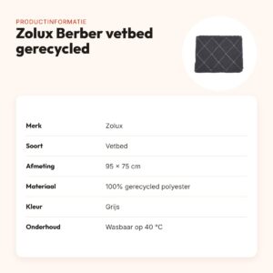 Zolux Berber vetbed gerecycled grijs 95 x 75 cm – sneldrogend, antislip – productinformatie