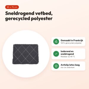 Zolux Berber vetbed gerecycled grijs 95 x 75 cm – sneldrogend, antislip – voordelen