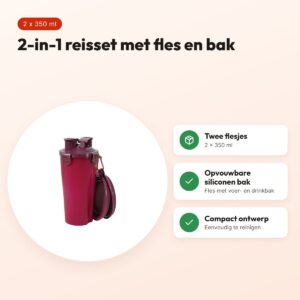 Zolux Bivouak 2-in-1 reisset rood 2 x 350 ml – fles met voer- en drinkbak – voordelen