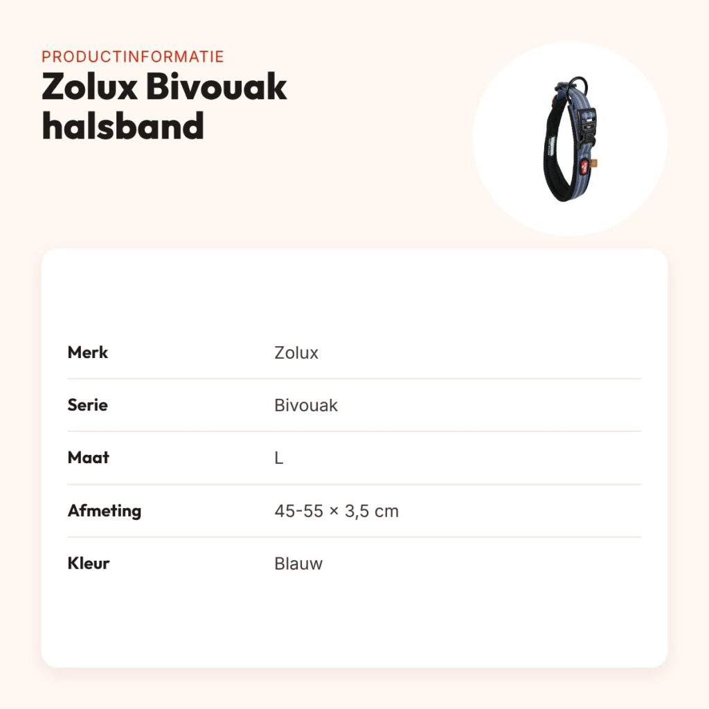Zolux Bivouak halsband hond blauw L 45-55 x 3,5 cm – reflecterend – productinformatie