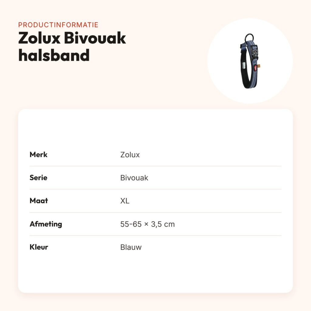 Zolux Bivouak halsband hond blauw XL 55-65 x 3,5 cm – reflecterend – productinformatie