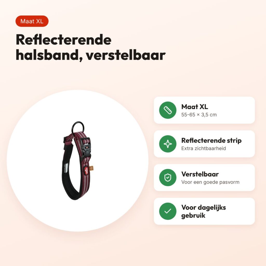 Zolux Bivouak halsband hond rood XL 55-65 x 3,5 cm – reflecterend – voordelen