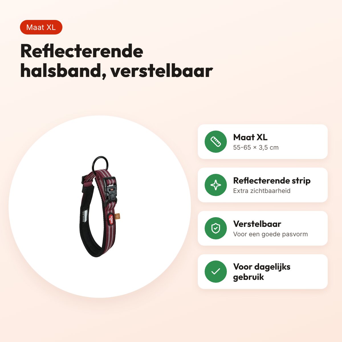 Zolux Bivouak halsband hond rood XL 55-65 x 3,5 cm – reflecterend – voordelen