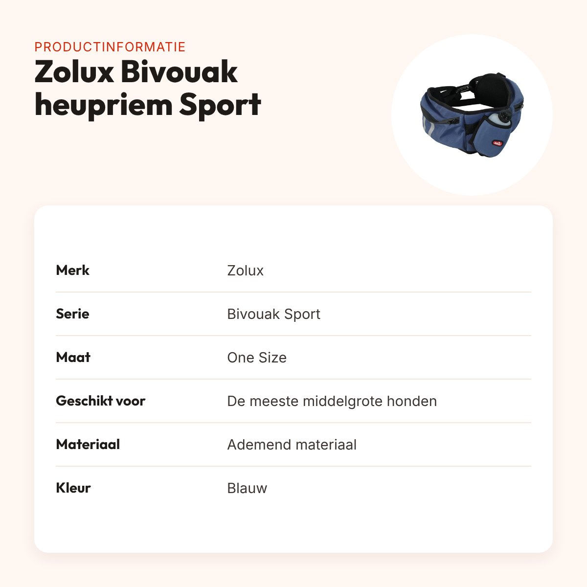 Zolux Bivouak heupriem Sport blauw One Size – ademend materiaal – productinformatie