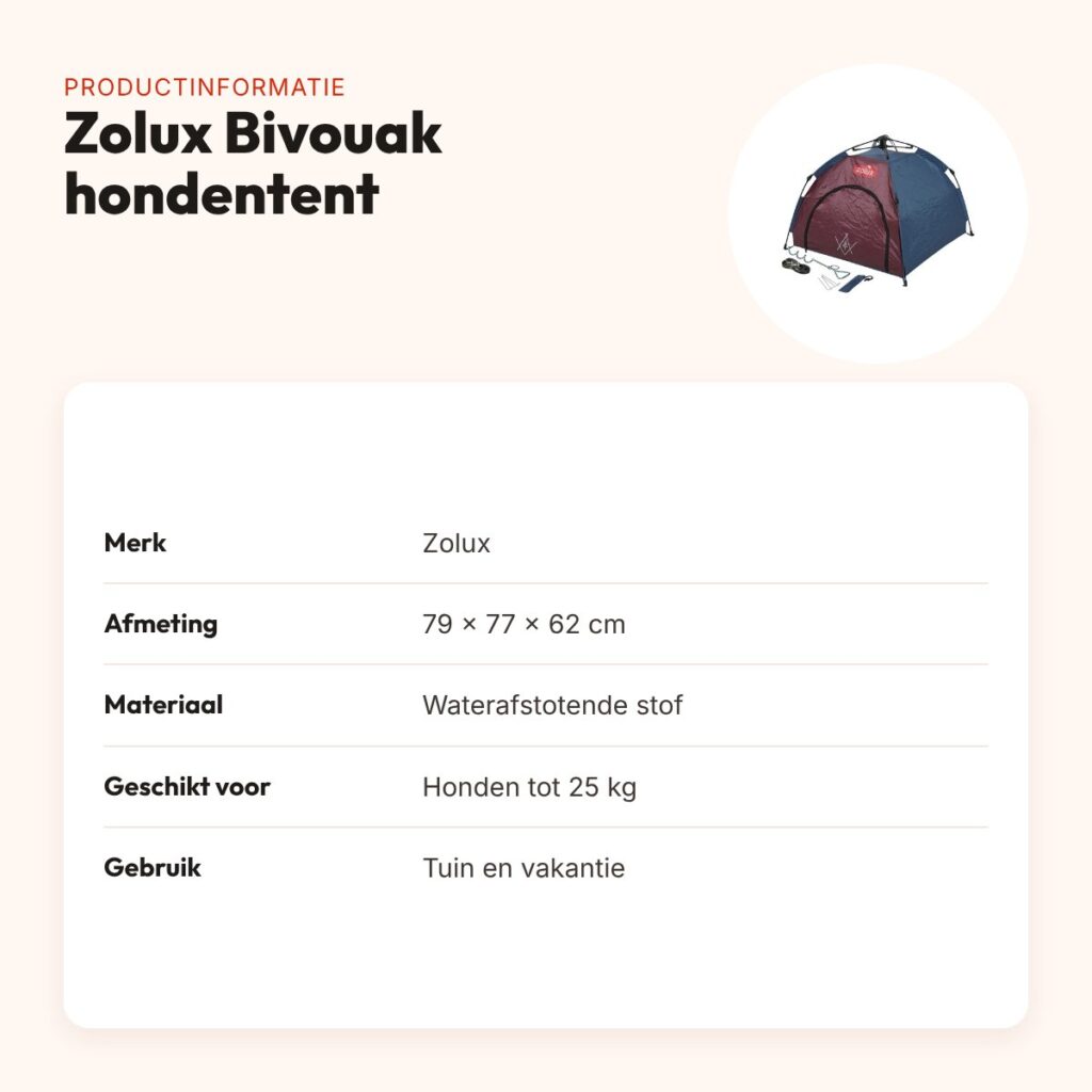 Zolux Bivouak hondentent 79 x 77 x 62 cm – waterafstotend – productinformatie