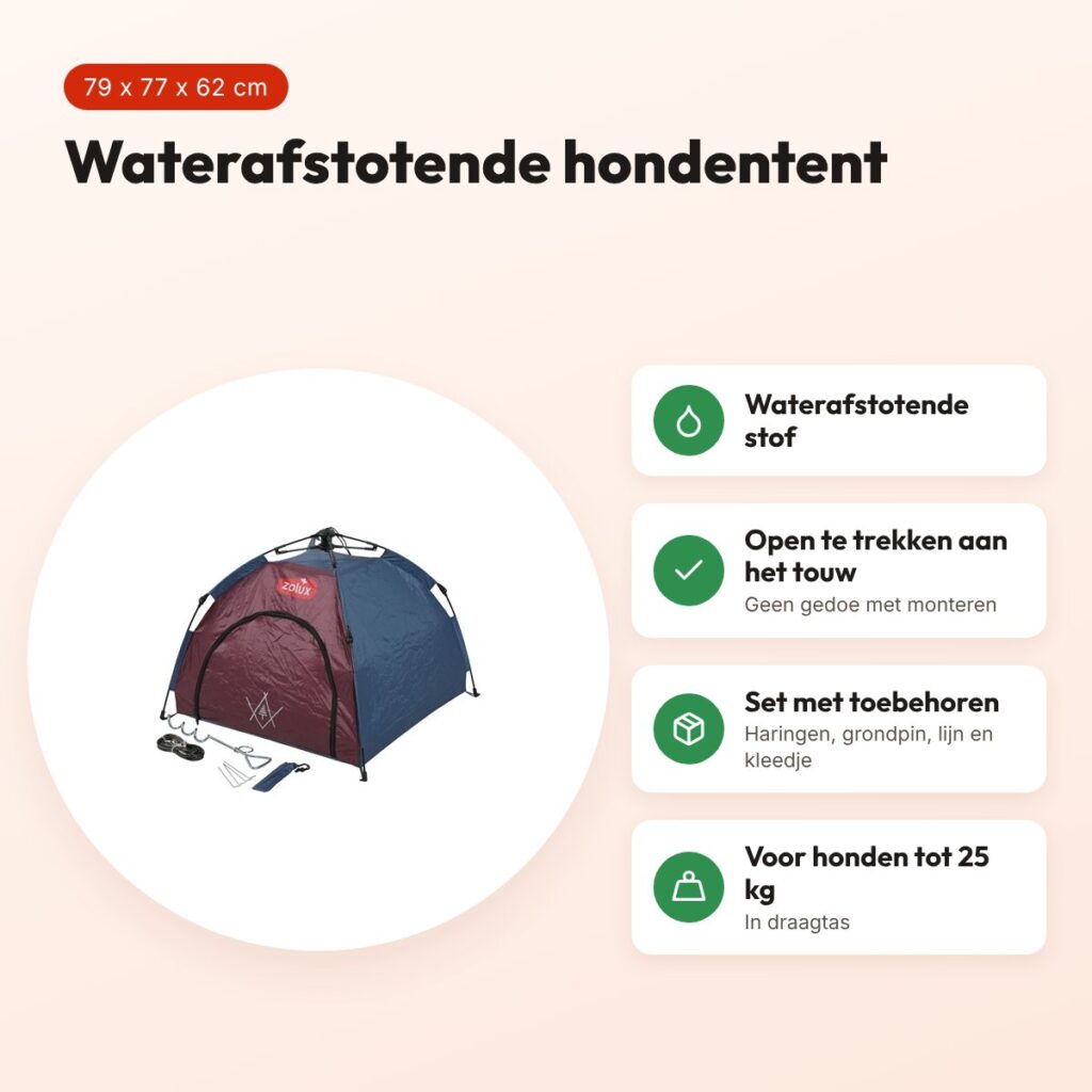 Zolux Bivouak hondentent 79 x 77 x 62 cm – waterafstotend – voordelen