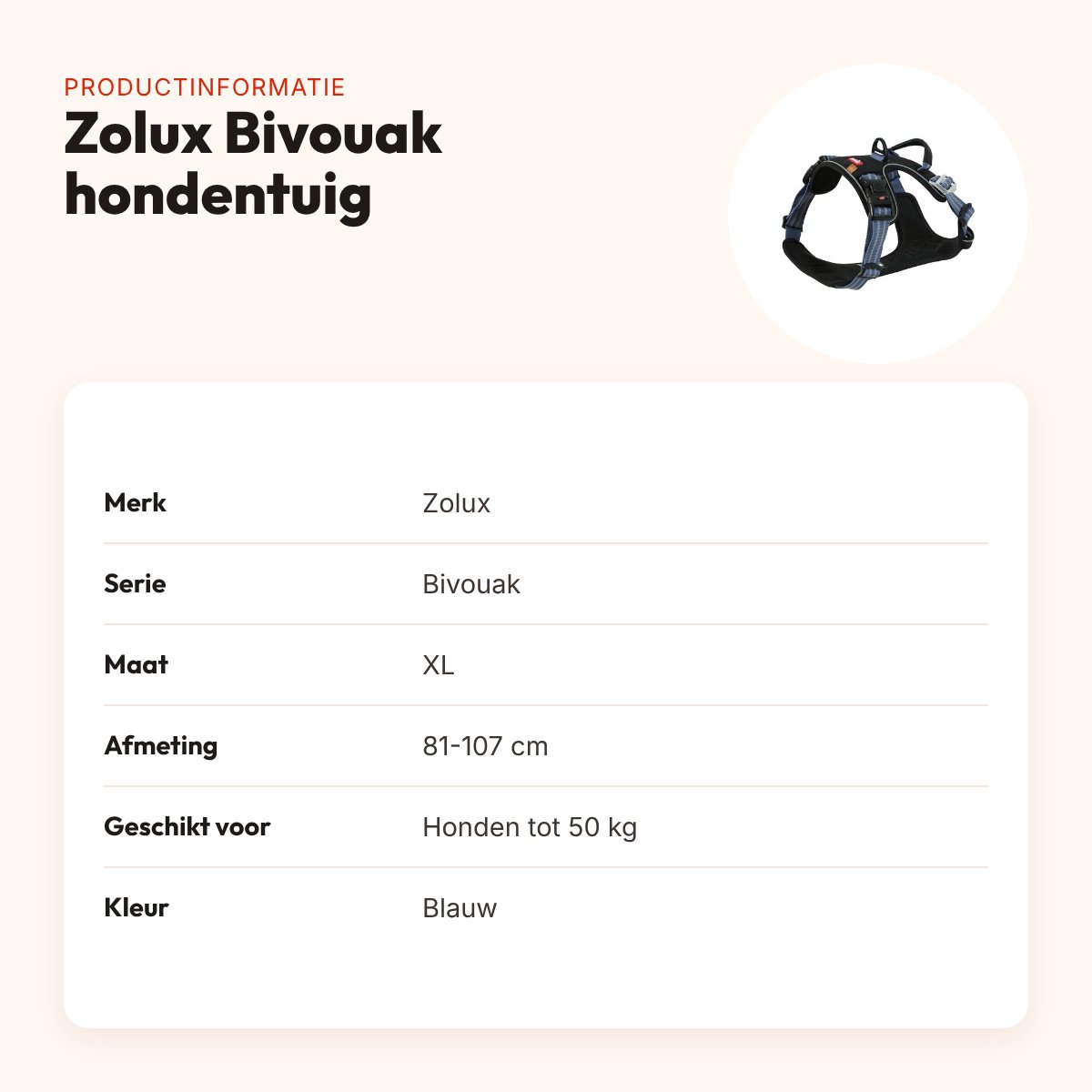 Zolux Bivouak hondentuig blauw XL 81-107 cm – tot 50 kg – productinformatie