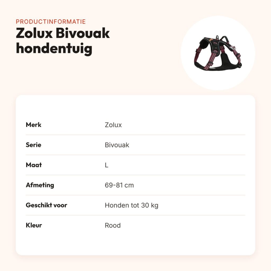 Zolux Bivouak hondentuig rood L 69-81 cm – tot 30 kg – productinformatie