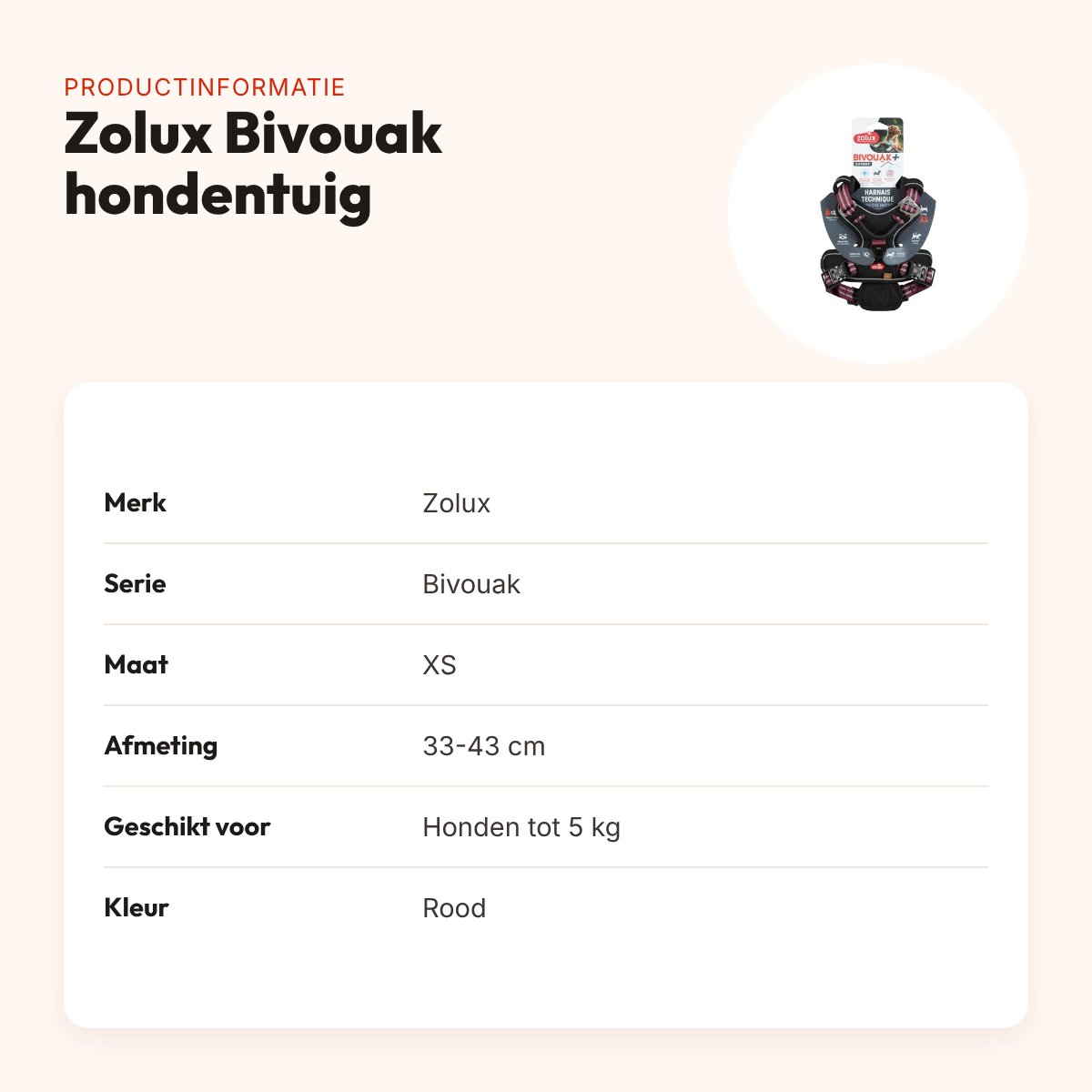 Zolux Bivouak hondentuig rood XS 33-43 cm – tot 5 kg – productinformatie