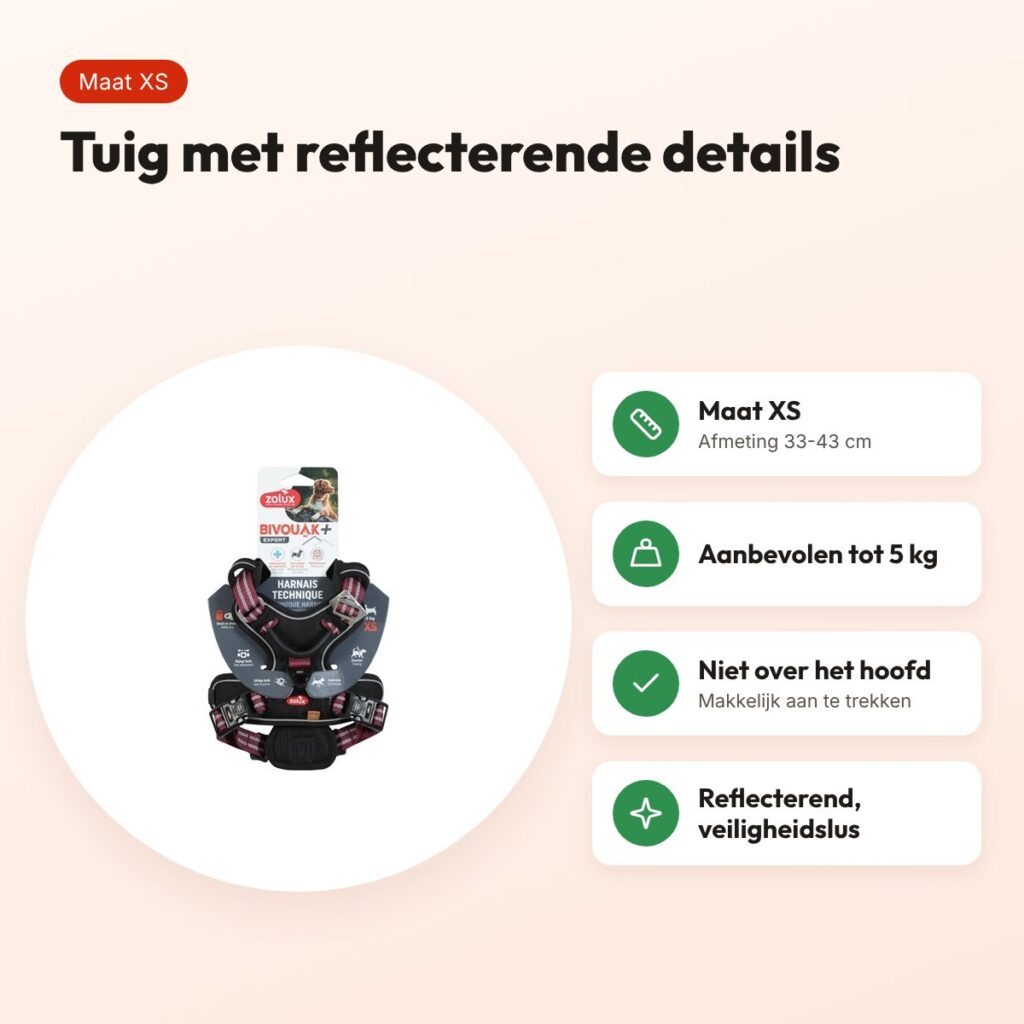 Zolux Bivouak hondentuig rood XS 33-43 cm – tot 5 kg – voordelen