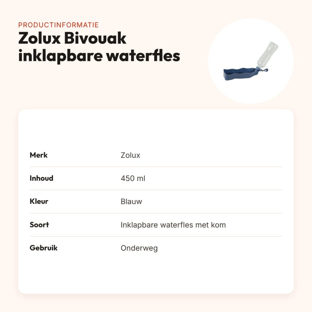 Zolux Bivouak inklapbare waterfles blauw 450 ml – met opvouwbare kom – productinformatie