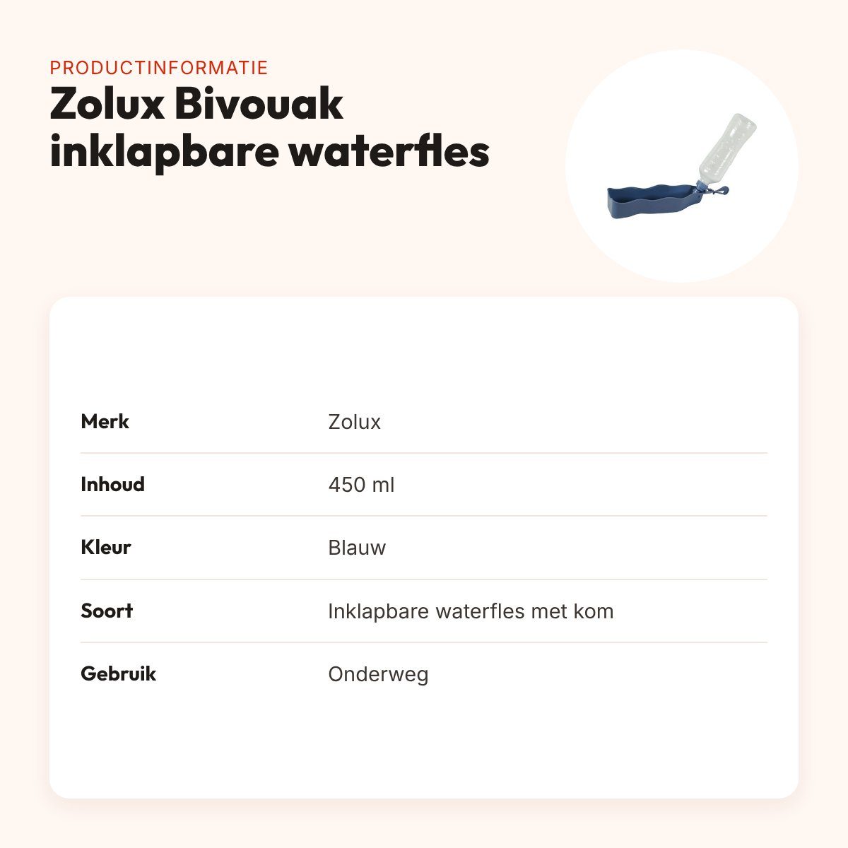Zolux Bivouak inklapbare waterfles blauw 450 ml – met opvouwbare kom – productinformatie