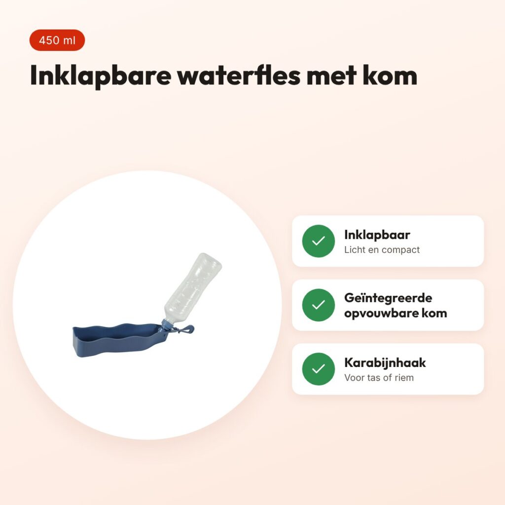 Zolux Bivouak inklapbare waterfles blauw 450 ml – met opvouwbare kom – voordelen
