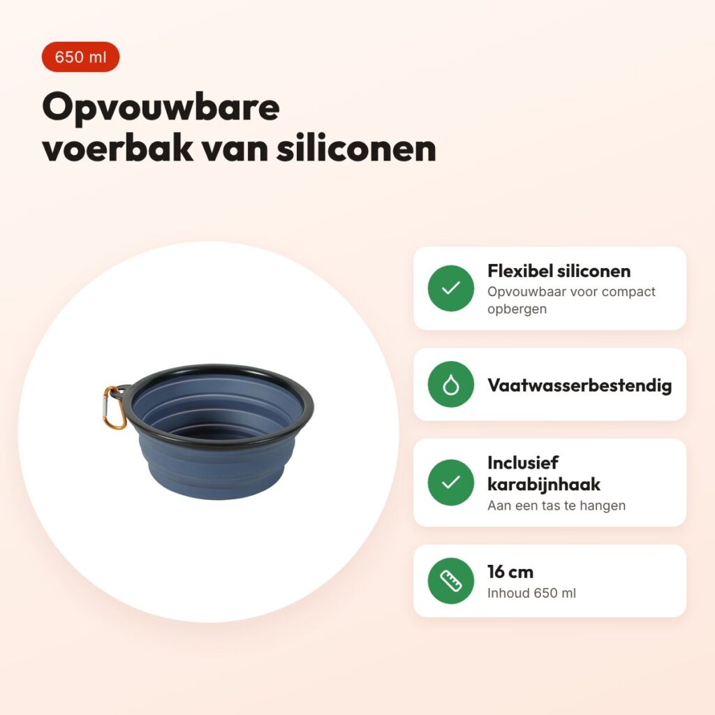 Zolux Bivouak opvouwbare voerbak siliconen blauw 16 cm – 650 ml – voordelen