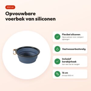 Zolux Bivouak opvouwbare voerbak siliconen blauw 16 cm – 650 ml – voordelen
