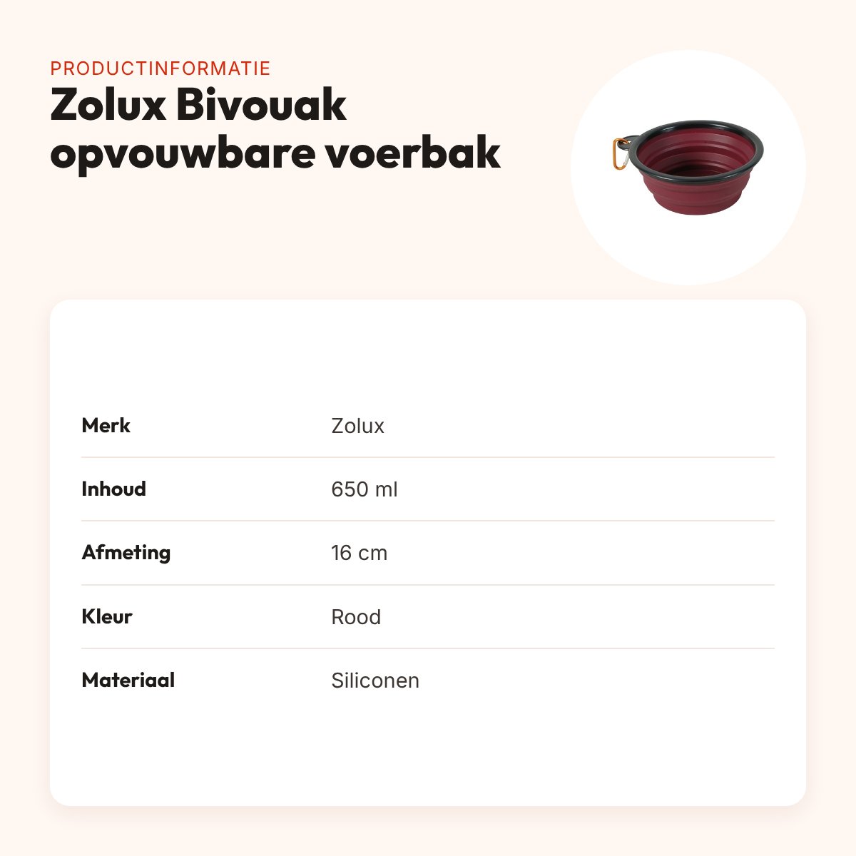 Zolux Bivouak opvouwbare voerbak siliconen rood 16 cm – 650 ml – productinformatie