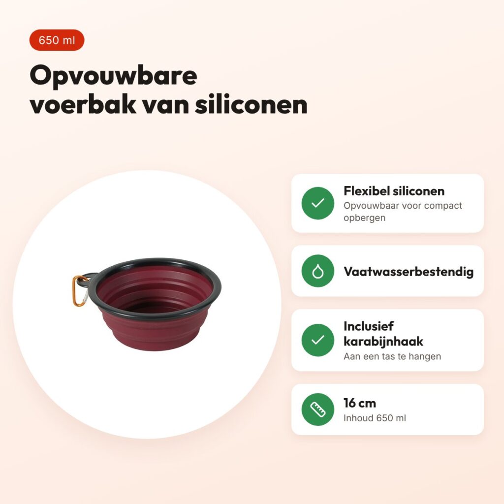 Zolux Bivouak opvouwbare voerbak siliconen rood 16 cm – 650 ml – voordelen