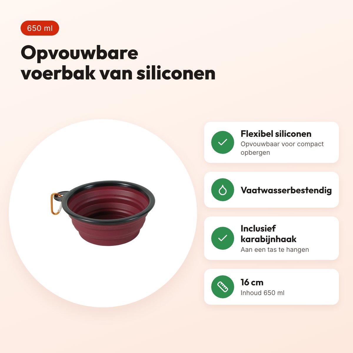 Zolux Bivouak opvouwbare voerbak siliconen rood 16 cm – 650 ml – voordelen