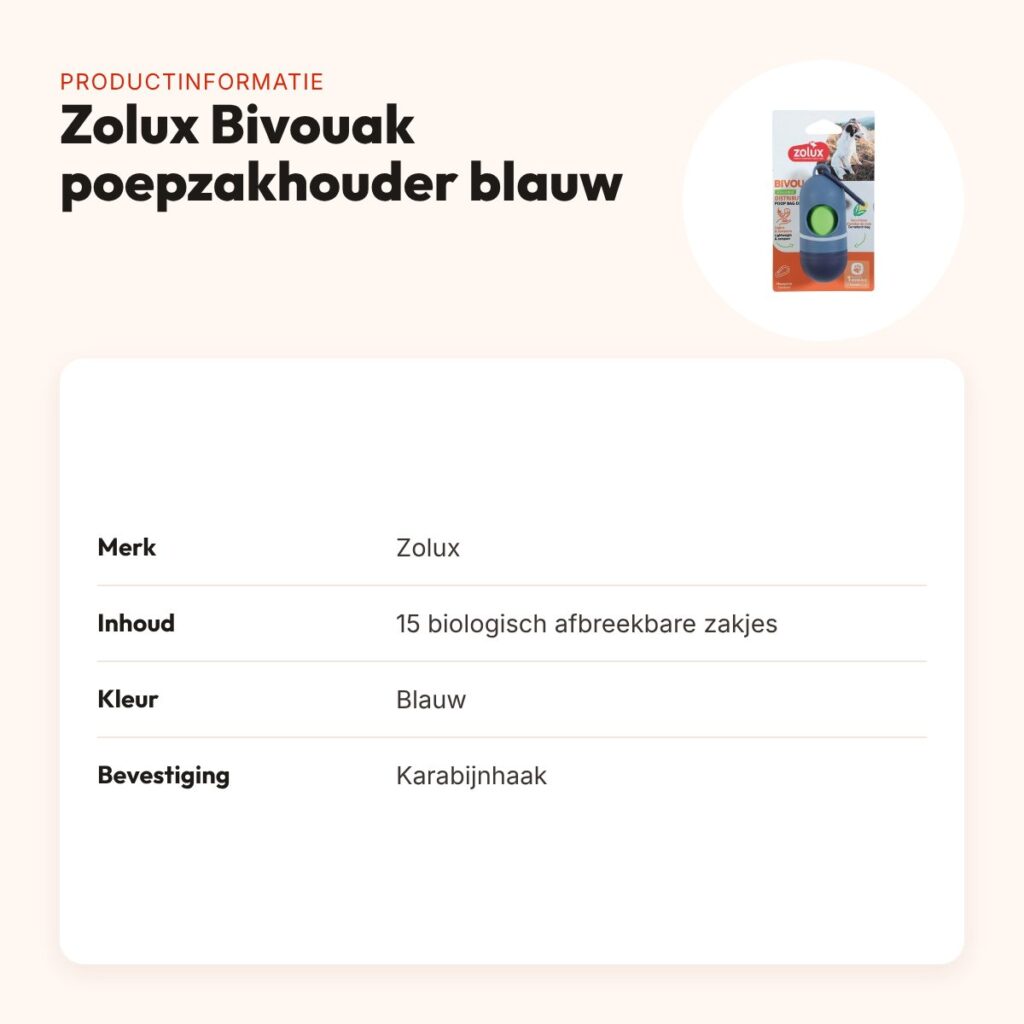 Zolux Bivouak poepzakhouder blauw met 15 poepzakjes – lichtgewicht – productinformatie