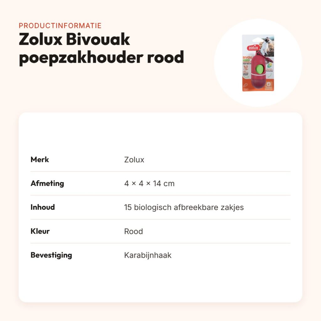 Zolux Bivouak poepzakhouder rood met 15 poepzakjes – 4 x 4 x 14 cm – productinformatie